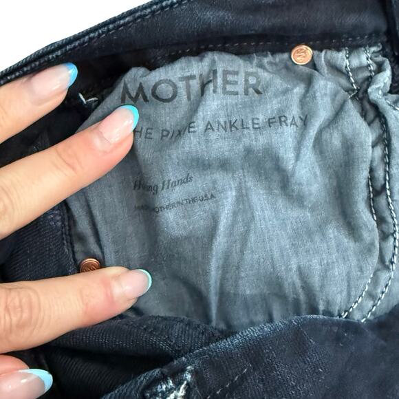 Mother Pixie Ankle Fray Holding Hands Dark Wash Button Fly Skinny Jeans size 24 - Picture 12 of 14